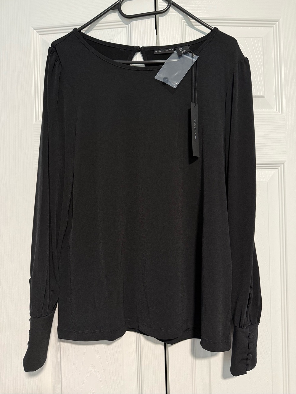 NWT Tahari Black Long-Sleeve Keyhole Blouse